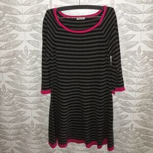 Eliza J Dress Stripes Knit A Line Midi Scoop Neck 3/4 Sleeves